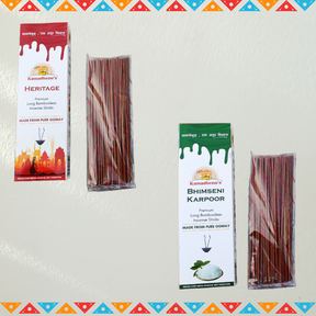 Kamadhenu's Premium Long Bambooless Incense Sticks Combo (Heritage And Bhimseni)