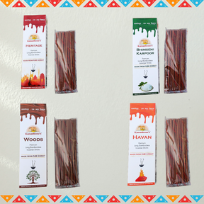 Kamadhenu's Premium Long Bambooless Incense Sticks Combo (Heritage,Bhimseni,Woods,Havan)