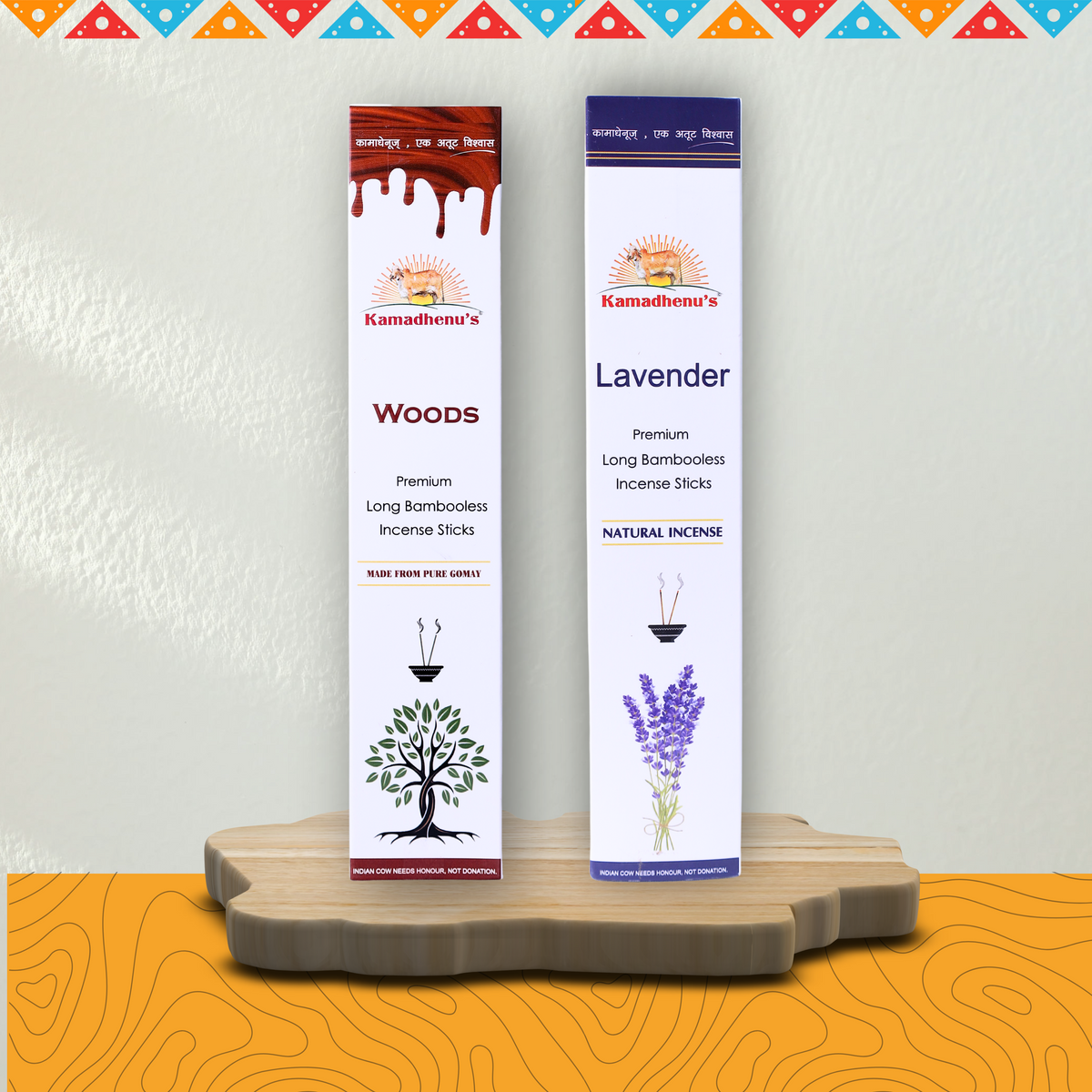 Kamadhenu's Premium Long Bambooless Incense Sticks Combo (Woods And Lavendar)