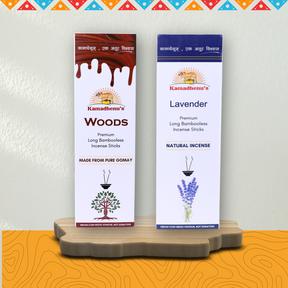 Kamadhenu's Premium Long Bambooless Incense Sticks Combo (Woods And Lavendar)