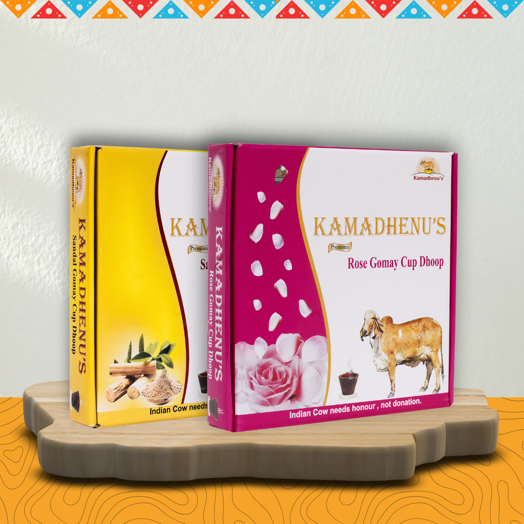 Kamadhenu's Gomay Cup Sambrani Combo Pack of Rose And Sandal. Pack of 2 (12 Cups per Box)