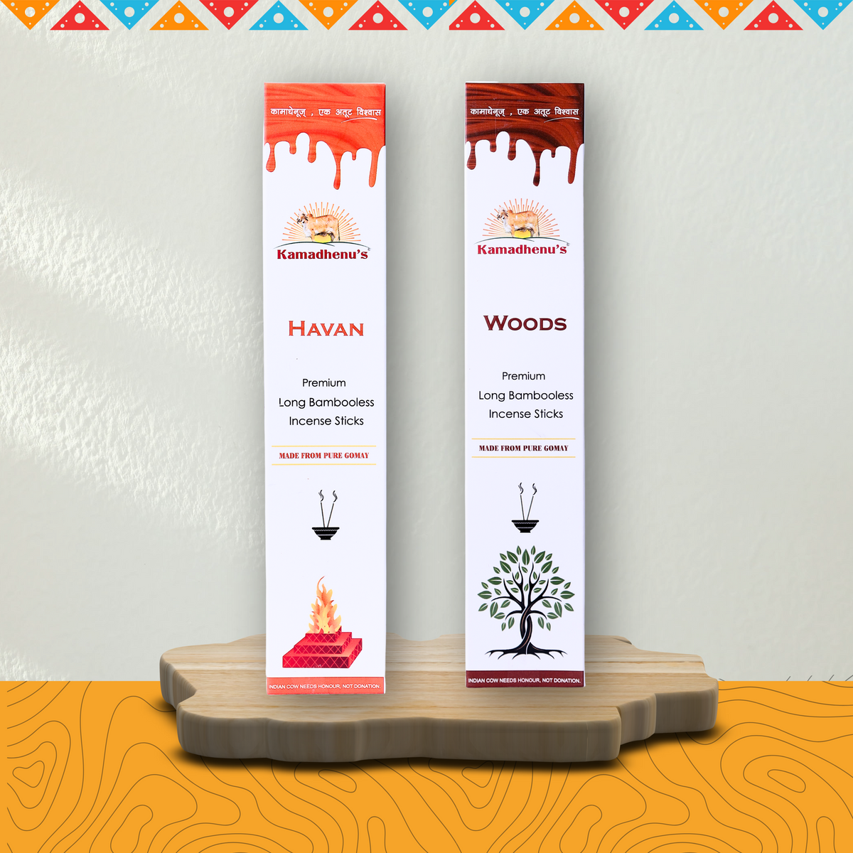 Kamadhenu's Premium Long Bambooless Incense Sticks Combo (Woods And Havan)